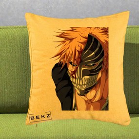 Perna Personalizata Bleach Ichigo Masca Hollow, 40x40 cm, Galben, Husa Detasabila, Perna Inclusa, BEKZ®