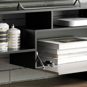 HOMCOM Ansamblu mobilier TV cu banc și raft de perete stil contemporan 153,6L cm - negru | Aosom Romania