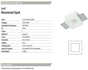Spot incastrabil tavan Gypsum alb