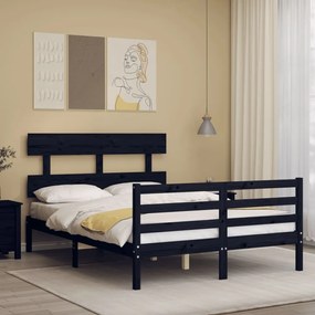 3195070 vidaXL Cadru de pat cu tăblie dublu, negru, lemn masiv
