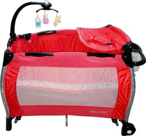 Patut Pliant rotund cu balansoar, Tarc copii Baby Care™ ROUND NEST, Pliabil pe 2 Niveluri cu muzica si Masa infasat, Jucarie Carusel cu jucarii din