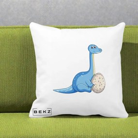 Perna Decorativa Brontosaur cu Ou, 40x40 cm, Alba Mata, Husa Detasabila, Perna Inclusa, BEKZ®