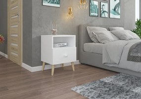 Noptiera cu sertar, 40x53x37 cm, Logan, ADRK Furniture (Culoare: Alb / Gri)