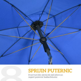 Outsunny Umbrelă de Soare pentru Plajă cu Tetieră care se Înclină la 45° și Design în 2 Secțiuni, Ø180x209 cm, Albastru | Aosom Romania