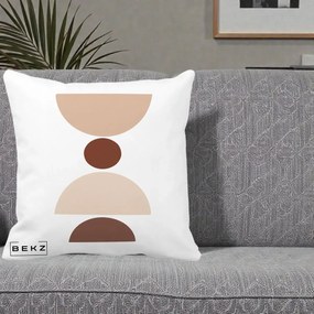 Perna Decorativa Geometric Boho Cerc si Boluri, 40x40 cm, Alba Mata, Husa Detasabila, Perna Inclusa, BEKZ®