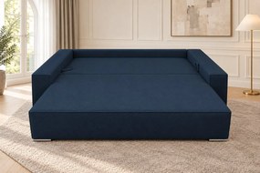 Canapea extensibilă Perla din boucle, bleumarin, cu ladă de depozitare