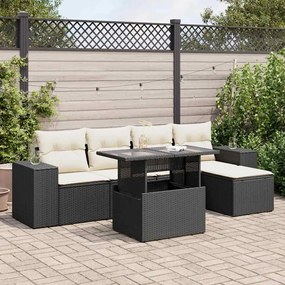 3326777 vidaXL Set mobilier de grădină cu perne, 6 piese, negru, poliratan