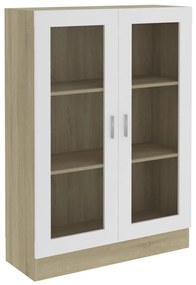 802755 vidaXL Dulap cu vitrină, alb&stejar Sonoma, 82,5 x 30,5 x 115 cm, PAL