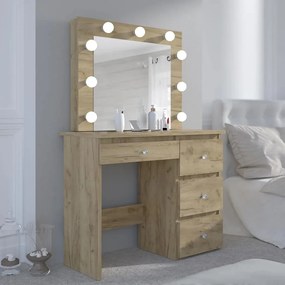 SEM530 - Set Masa toaleta, 94 cm, moderna cosmetica machiaj oglinda, masuta vanity cu manere tip Cristal, oglinda 9 LED, cu sau fara scaun - culoarea