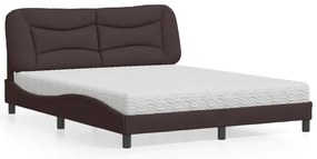 vidaXL Pat cu saltea, maro închis, 160x200 cm, textil