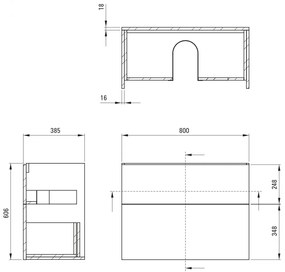 Dulap baie suspendat 80x60x38.5cm pentru lavoar, negru mat, MDF, Deante Prizma Negru mat, 800x600x385 mm