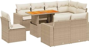 vidaXL Set canapele de grădină, 9 piese, cu perne, bej, poliratan