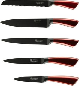 Set de cutite Edenberg EB-936, 5 piese, Otel carbon, Suport, Rosu