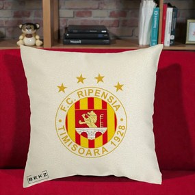 Perna Personalizata FC Ripensia Timisoara 1928, 40x40 cm, Ecru, Husa Detasabila, Perna Inclusa, BEKZ®