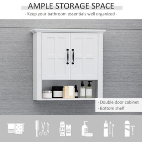 Homcom Dulapior 2 Rafturi de Montat pe Perete de Perete Bucatarie Baie Lemn 60x19,8x58cm Alb