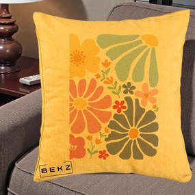 Perna Decorativa Flori Grafice Pastel Multicolor, 40x40 cm, Galben, Husa Detasabila, Perna Inclusa, BEKZ®