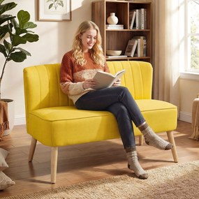 HOMCOM Canapea cu 2 Locuri din Țesătură, Fără Brațe, Canapea de Sufragerie cu Picioare din Lemn, 117x56,5x77 cm, Galben | Aosom Romania