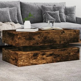 vidaXL Măsuță de cafea cu lumini LED, stejar afumat, 90x50x40 cm