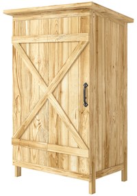 Outsunny Depozit de Grădină din Lemn 63,5x40x90 cm Dulap pentru Depozitarea Uneltelor cu 2 Rafturi și Ușă Natural | Aosom Romania