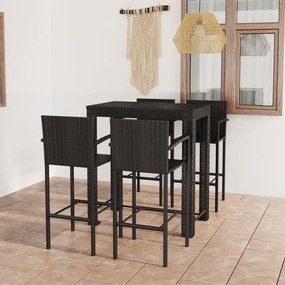 3064811 vidaXL Set bar exterior cu cotieră, 5 piese, negru, poliratan