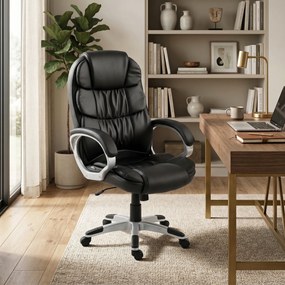 HOMCOM Scaun Birou Ergonomic Rotativ din Piele PU, Funcție Legănare, Înălțime Reglabilă, Capacitate 120kg, Negru | Aosom Romania