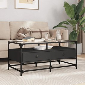 vidaXL Măsuță de cafea cu blat din sticlă negru 98,5x50x45 cm oțel