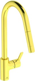 Baterie bucatarie cu dus extactibil Ideal Standard Gusto 233 auriu periat 2 tipuri de jet