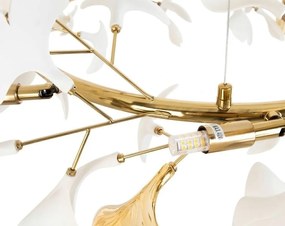 Lustra Suspendata, Metal Auriu, Petale Flori Albe Ceramice, FLORA 100