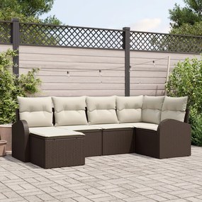 vidaXL Set de canapele pentru grădină cu pernă 6 pcs Maro Rattan poli