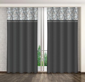 Draperie decorativă gri închis cu imprimare de flori albastre Lățime: 160 cm | Lungime: 250 cm