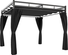 Outsunny Gazebo Pergolă 3x3 m cu Acoperiș Retractabil Glisant, 4 Pereți Laterali, Orificii de Drenare, Pergolă de Grădină din Poliester și Oțel, pentru Terasă, Curte, Exterior, UV30+, Gri Închis | Aosom Romania