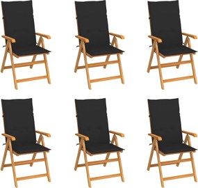 vidaXL Scaune de grădină cu perne negre, 6 buc., lemn masiv de tec