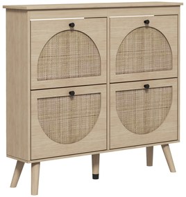 HOMCOM Pantofar 4 clapete 20 perechi raft reglabil stil boem picioare lemn masiv 105 x 24 x 97,5 cm natural | Aosom Romania