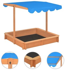 vidaXL Cutie de nisip cu acoperiș ajustabil, 115x115x115 cm, lemn brad