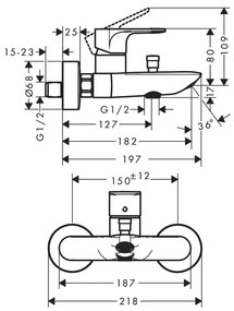 Baterie cada-dus Hansgrohe, Rebris E, negru mat