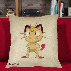 Perna Personalizata Meowth Pokemon, 40x40 cm, Crem, Husa Detasabila, Perna Inclusa, BEKZ®