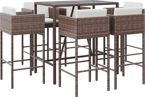 vidaXL Set de bar pentru grădină cu perne, 7 piese, maro, poliratan