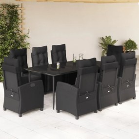 3212966 vidaXL Set mobilier de grădină cu perne, 9 piese, negru, poliratan