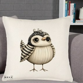 Perna Decorativa Pui Elegant Alb-Negru, 40x40 cm, Crem Reliefat, Husa Detasabila, Perna Inclusa, BEKZ®