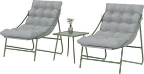 Outsunny Set de grădină 3 piese cu 2 scaune lounge, masă de cafea și perne pentru exterior terasă balcon gri deschis | Aosom Romania