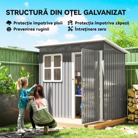 Outsunny magazie grădină căsuță de grădină pentru unelte cu ușă largă și fereastră, 221x133x190 cm gri închis | Aosom Romania