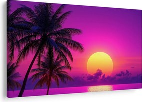 Tablou - Apus violet cu palmier (90x60 cm)