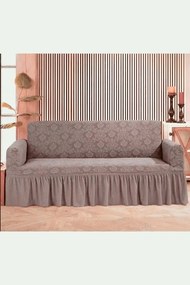 Husa elastica pentru canapea 3 locuri, cu volanas, model Jacquard, Cappuccino