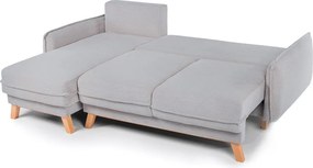 Colțar gri deschis extensibil/cu spațiu de depozitare cu tapițerie din catifea reiată Tori – Bonami Selection