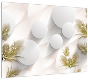 Tablou pe sticlă - 3D cercuri cu flori (70x50 cm)