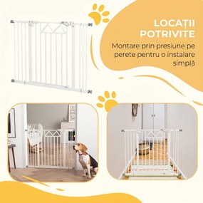 PawHut Poartă de Siguranță Autoînchidere pentru Câini, Montare Ușoară prin Presiune, Ideală pentru Spații Mici și Mijlocii, Alb | Aosom Romania