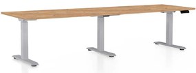 Masă înălțime reglabilă OfficeTech Long, 260 x 80 cm, picioare gri, stejar kraft