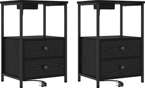 vidaXL Dulap de noapte cu sertar 2 pcs Stejar Negru 40 x 31 x 60 cm