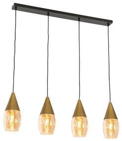 Lampă suspendată modernă aurie cu sticlă chihlimbar 4 lumini - Drop