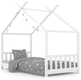283367 vidaXL Cadru de pat pentru copii, alb, 70 x 140 cm, lemn masiv de pin